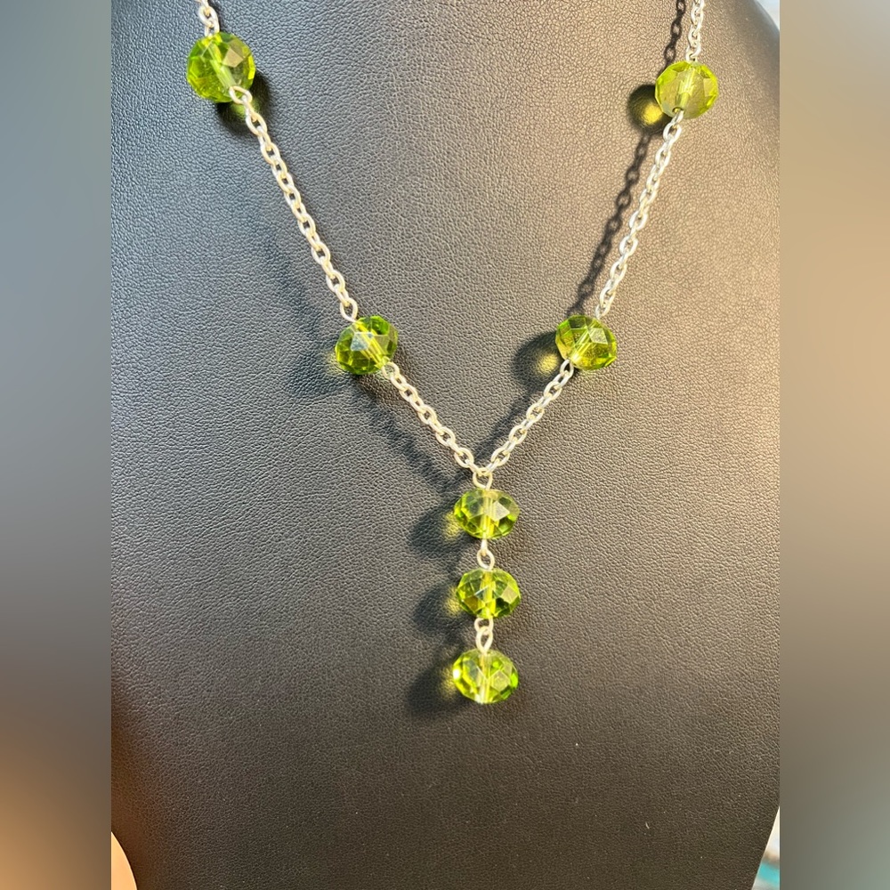 Green Glass Statement Teardrop Y Necklace
